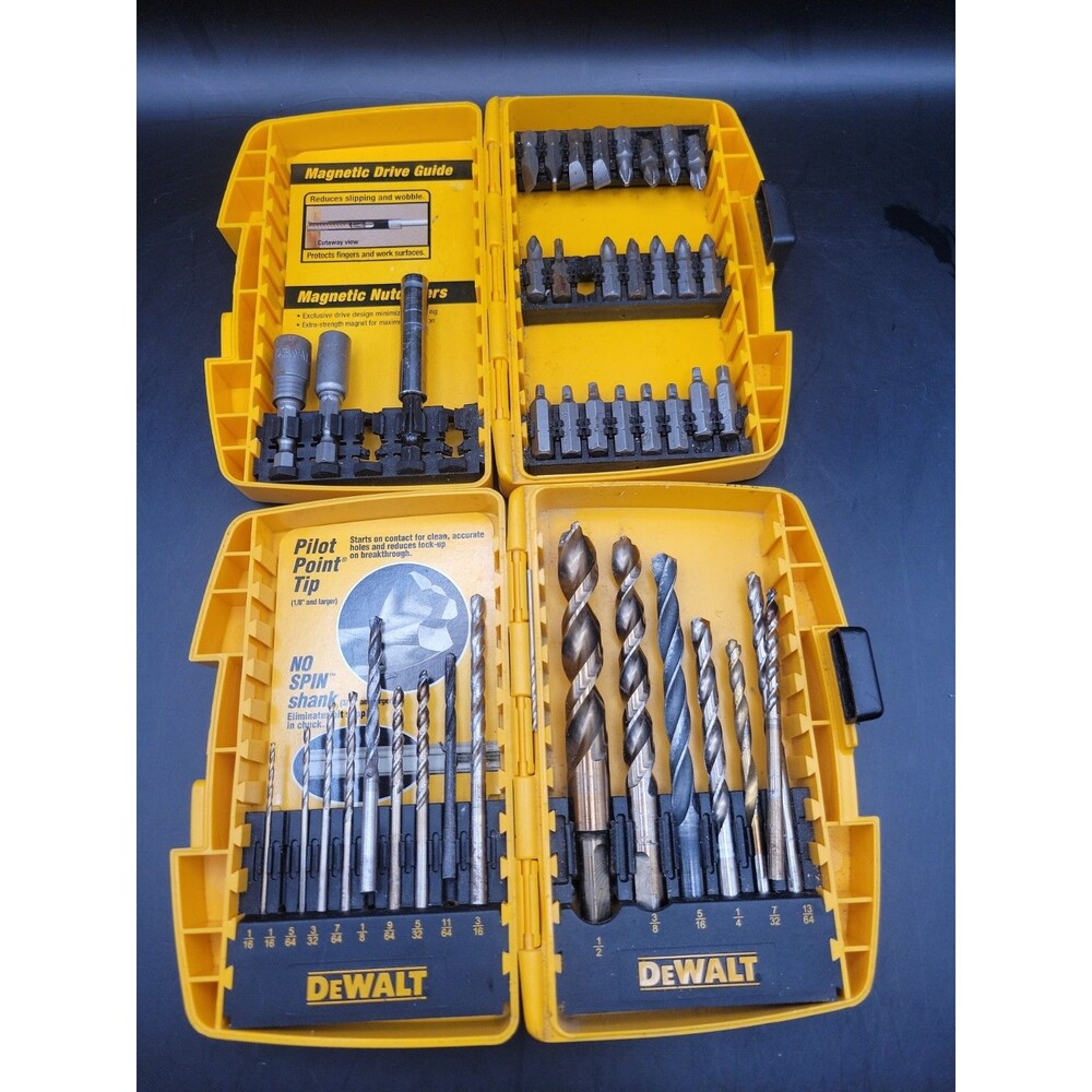 2 DeWalt Hard Tool Cases Screwdriver Bit Set Magnetic Drive & Drill Bits Yellow